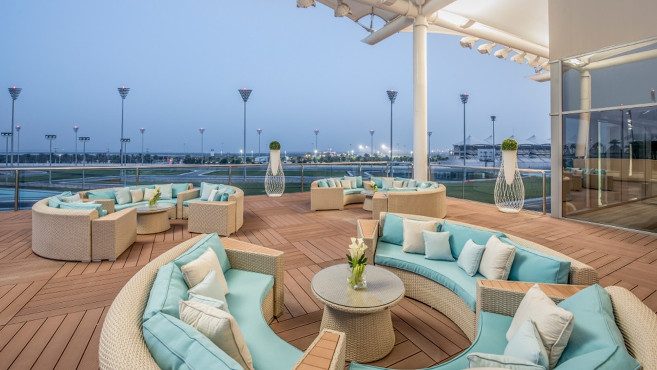 Outdoor rooftop seating at Yas Marina Circuit
