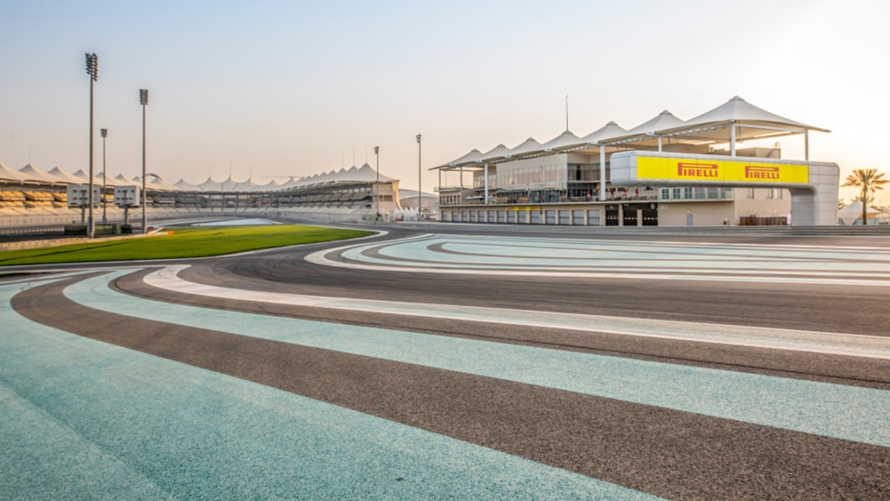 Views of the track and royal lounge meeting rooms at Yas Marina Circuit F1 Track