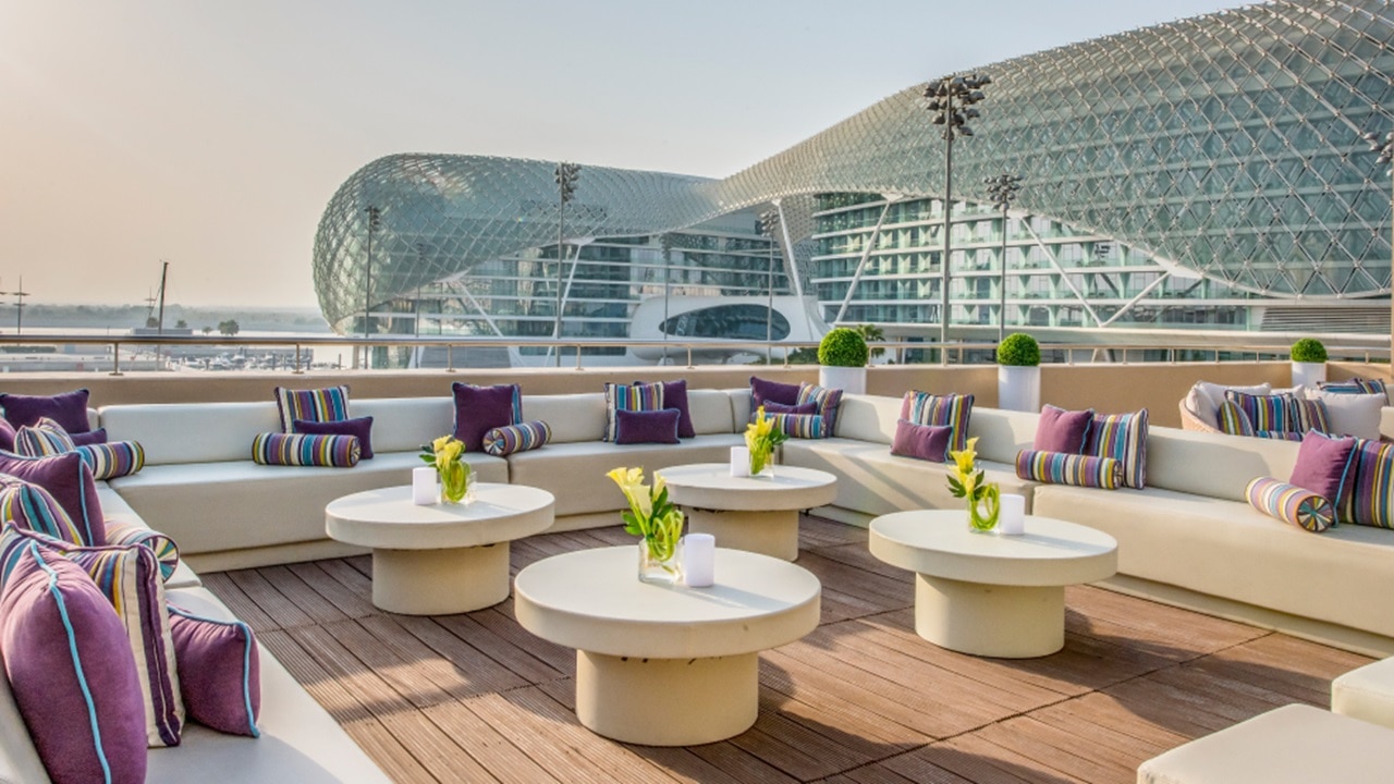 Lounge seating for events with views over Yas Marina